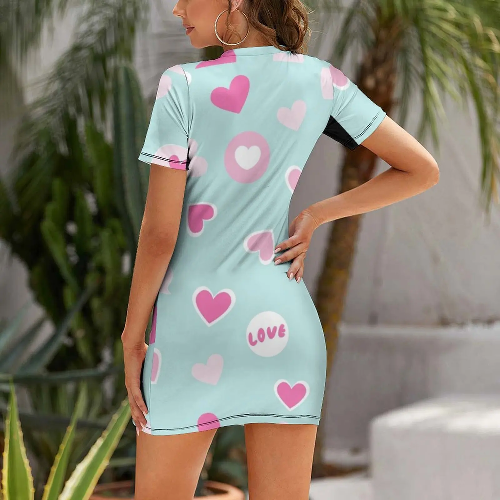 love Valentines hearts in green background ,brafdesign Short Sleeved Dress Summer dresses for women african dresses for woman