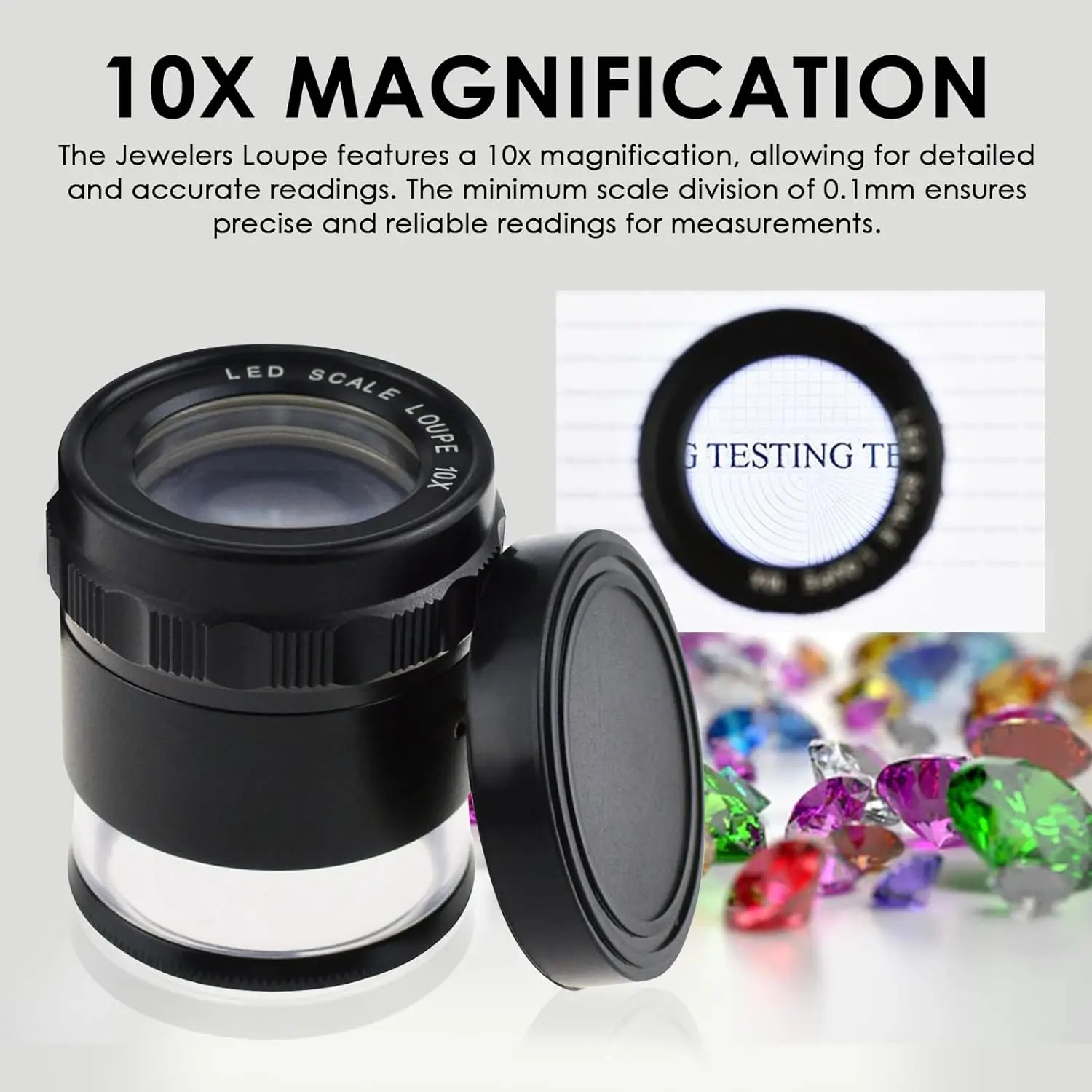 10x Magnification Scale Loupe (1/4/9) Interchangeable Glass Scale Chart 25mm Field of View with 8 LED Light - CLMG-7173