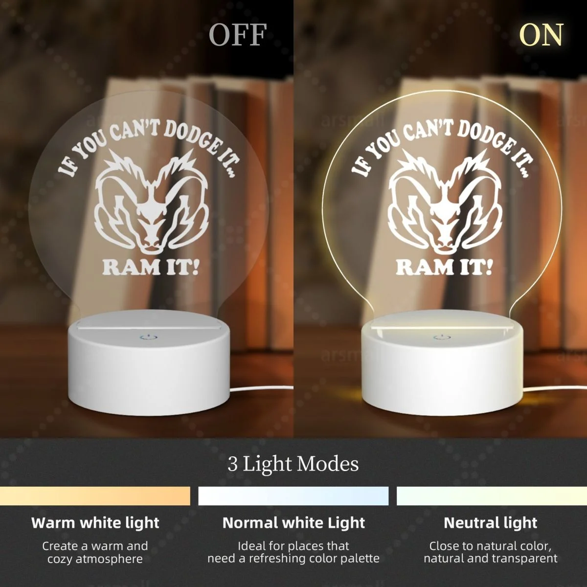 إذا لم تستطيع دودج ذلك رام ذلك مصباح صور أكريليك صور LED ضوء ليلي، إطار صورة، هدية للزوجين، هدية الذكرى السنوية، فن