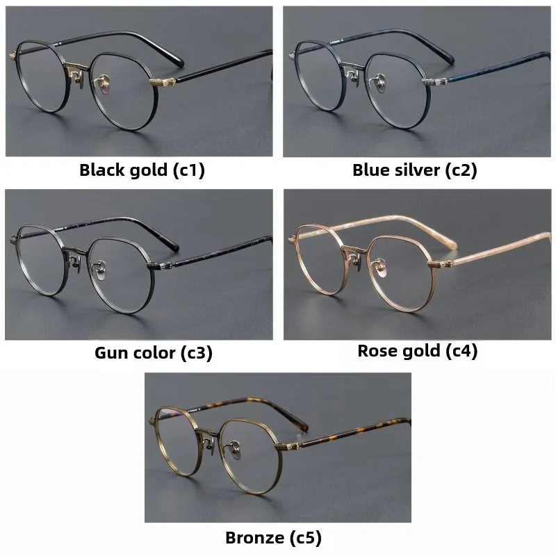 Armação de óculos de titânio puro texturizado artesanal japonês, armação de óculos de prescrição ultraleve oval retrô para homens e mulheres