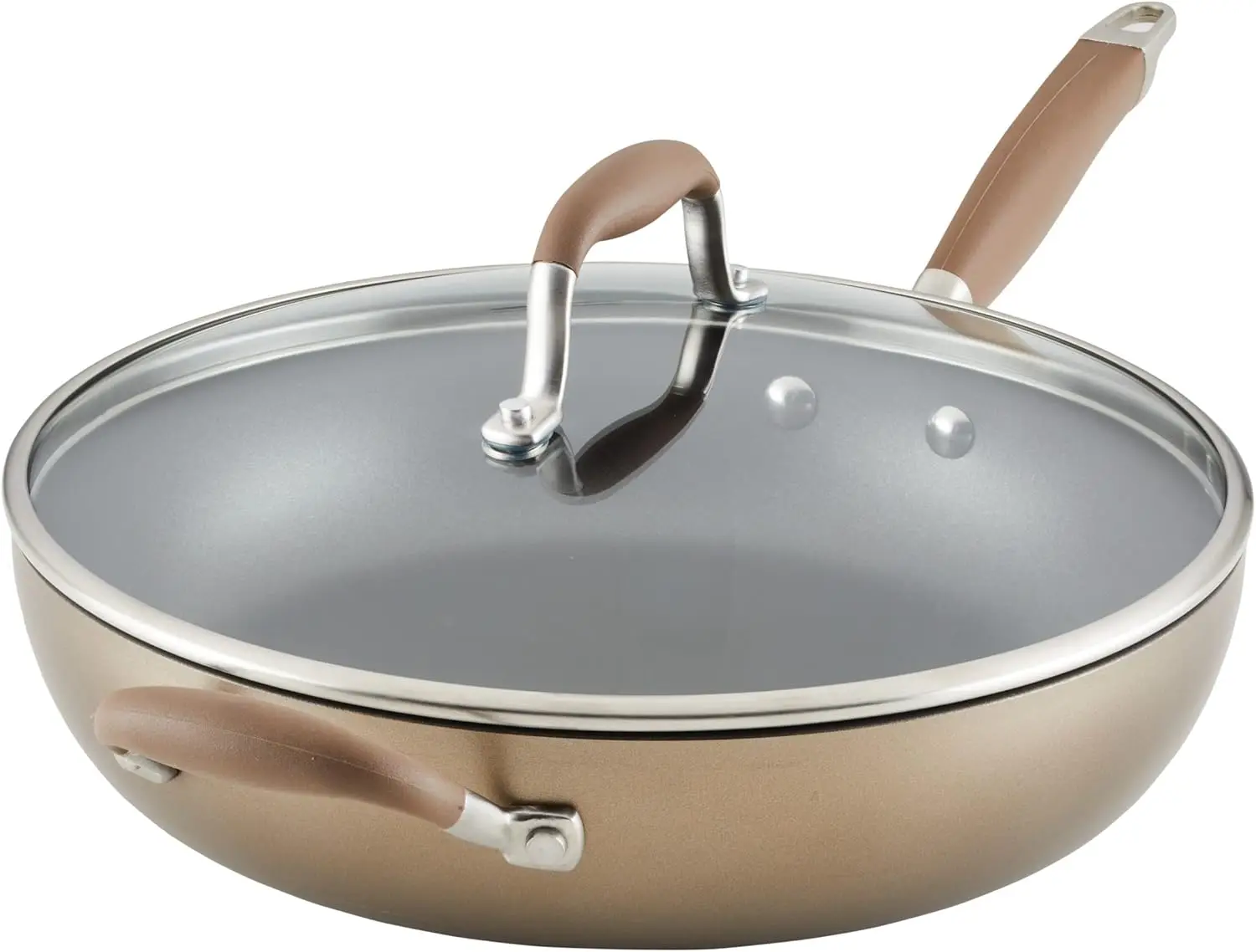 

Advanced Hard Anodized Nonstick Deep Frying Pan/Skillet with Lid, 12 Inch, Aluminum, Bronze