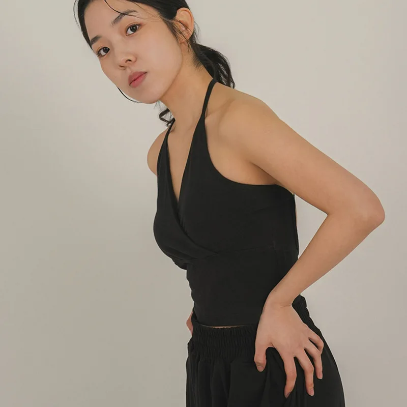 جديد وصول المرأة سترة يوجا مثير الخامس نوع العنق الرقبة معلقة الفتيات الرقص اللياقة البدنية الصالة الرياضية أعلى لينة تنفس ضيق مطاطا