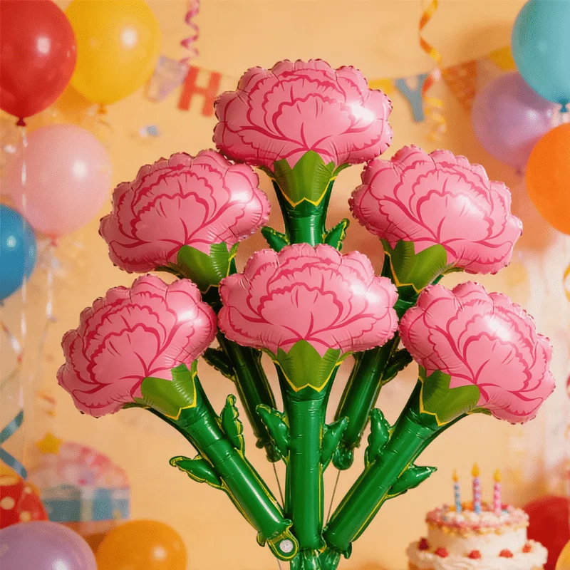 Rosa Nelken-Blumen-Folienballon Muttertag Geburtstag Hochzeit Abschlussfeier Deko Foto-Requisiten Geschenk für Mama Oma Lehrerin
