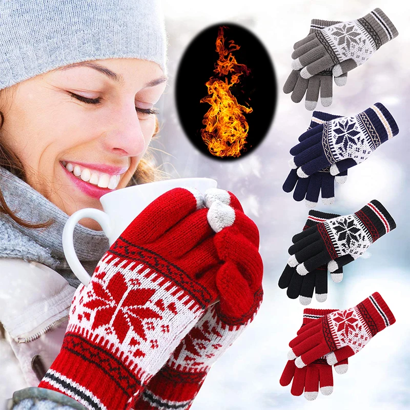 Winter Touch Screen Gloves Full Finger Thermal Glove Warm Stretch Knit Mittens Women Men Outdoor Cycling Coldproof Glove