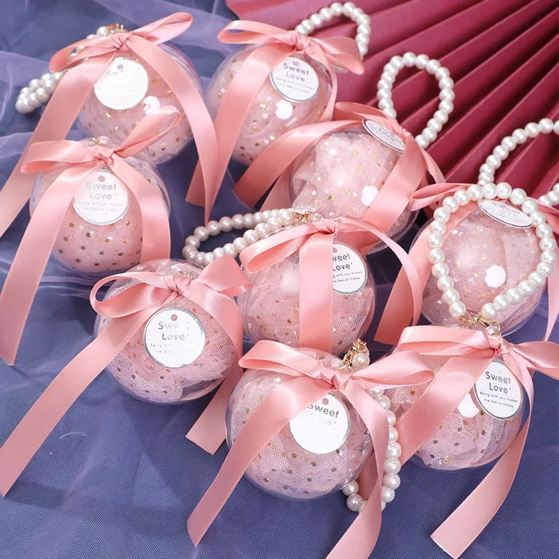 

20/30Pcs Transparent Acrylic Ball Gift Box Cute Pearl Handle Wedding Candy Packaging Baby Shower Favors Party Supplies