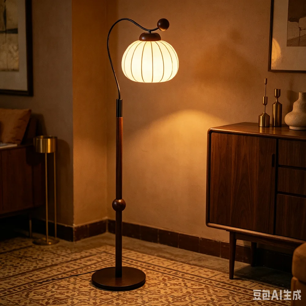 

Retro Medieval floor lamp white wax wood for living room sofa side lamp antique style French decorative atmosphere light fixture