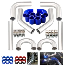 2.0 2.5 2.75 3.0 Inch Universal Turbo Intercooler Pipe Chrome Aluminum Piping Pipe Tube+t-Clamps + Silicone Hoses Blue Black