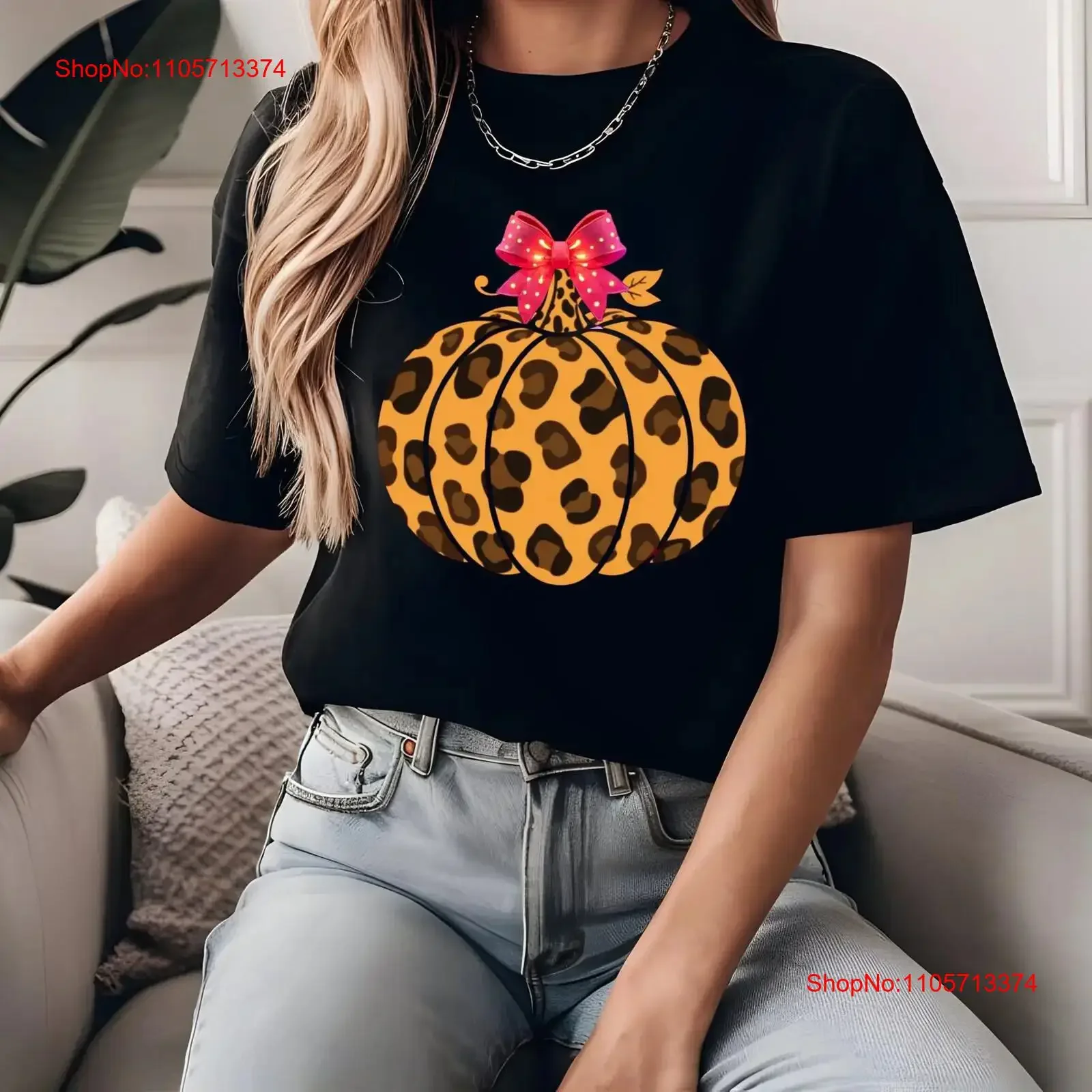 Leopard Pumpkin T Shirt Cheetah Thanksgiving Thankful Fall Hello Bow vintage Washed streetwear fashion Soft graphic Versatile