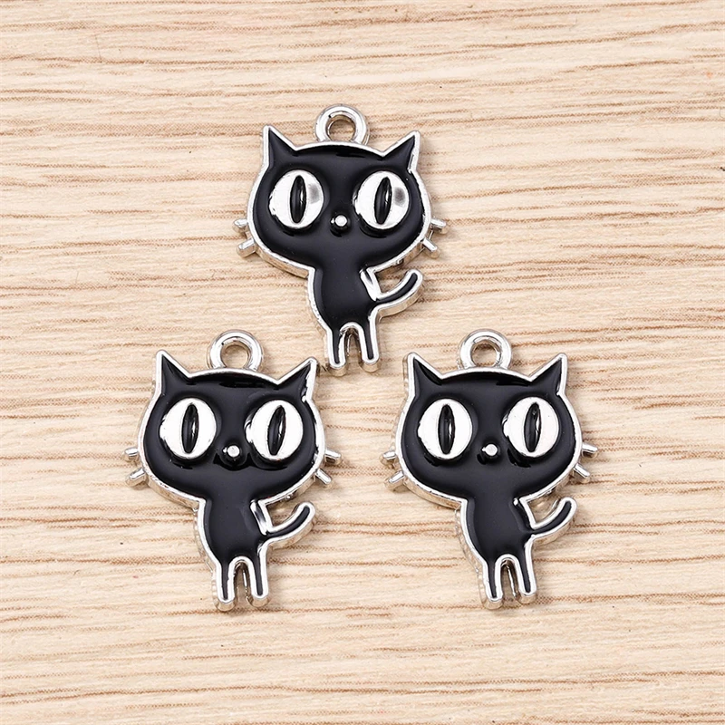 10 Stück 14x18mm Cartoon-Tier-Charms Emaille-Katzen-Anhänger für die Herstellung von Ohrhängern, Halsketten, DIY-Handwerk und Schmuckzubehör – Detail 5