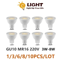 Bombilla de foco LED GU10 MR16, lámpara de 38 grados, AC220V, 120V, 3W-8W, foco MR16, 3W, 5W, 6W, 7W, 1-10 piezas