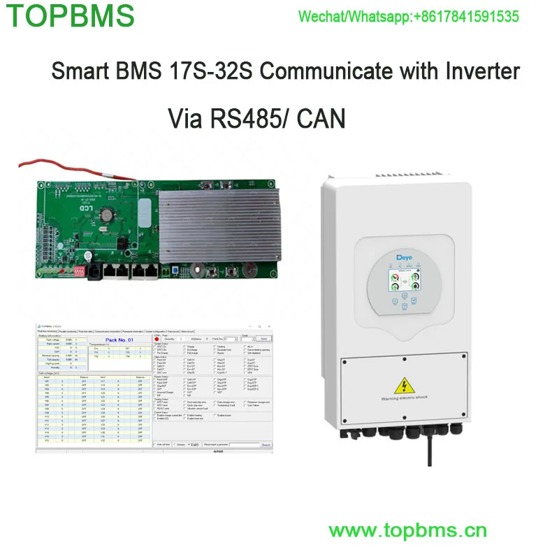 Smart BMS 17S-32S 100A /150A + Communicate with Inverter (FOX /SOLAX /DEYE )Via CANBus or RS485