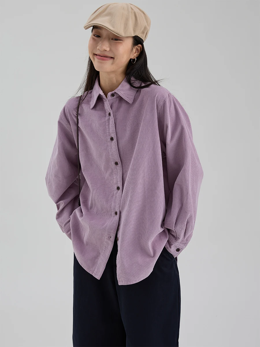 

Dwind Spring Autumn Corduroy irt Women's Pure Cotton Long Sve Vintage Ele Versatile Top Commute Sle Korean Version