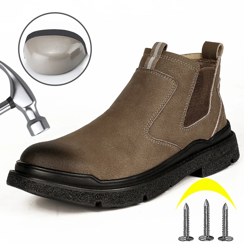 

Leather High Top Safety Shoes Anti Smash Steel Toe Work Boots Mens Women Anti-scald Welder Shoes Security Protective Ankle Boots