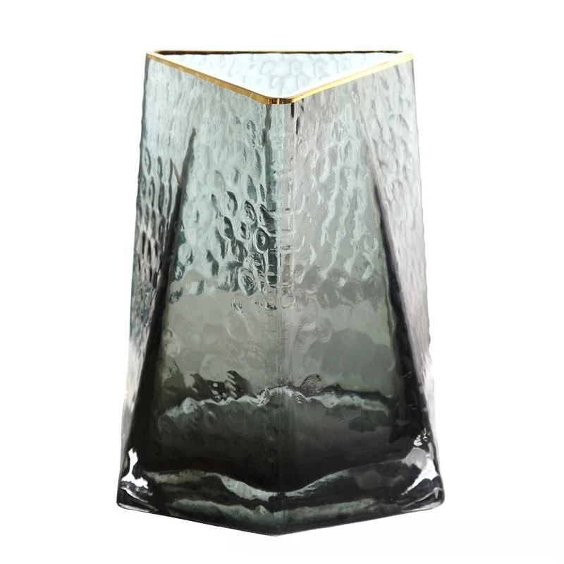 

Nordic artificially blown triangular hammer pattern color ornament home living room creative decorative glass vase