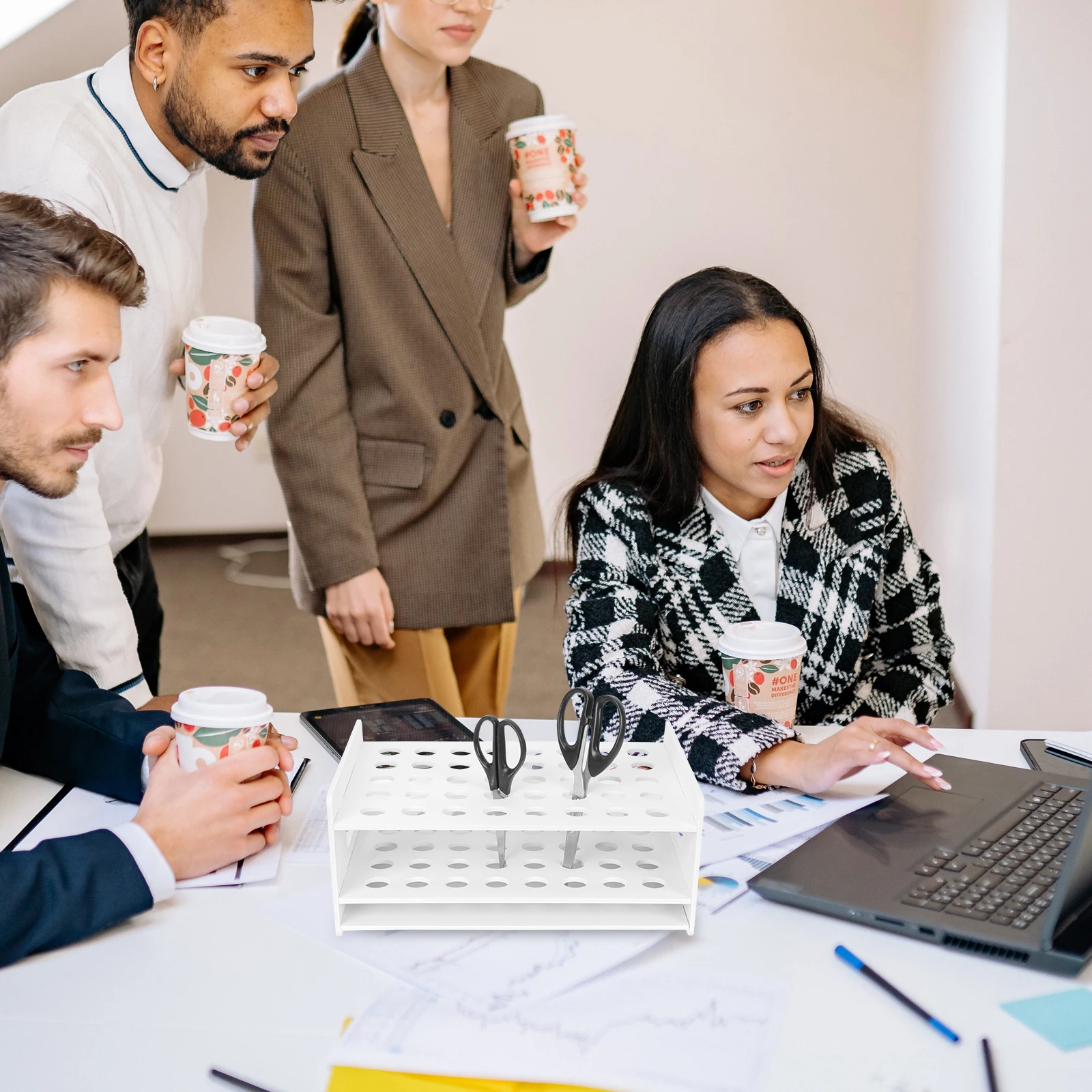 40 ثقوب مقص خشبي التخزين المنظم حامل مكتب لوازم الفن أنبوب اختبار عرض مقص خشبي رف مكتب تنظيم الرف #2