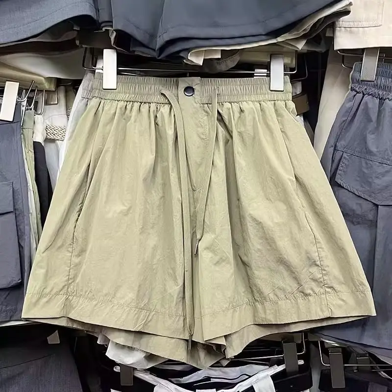 شورت نسائي فضفاض وبسيط للصيف على طراز الشارع أساسي متين عصري هاراجوكو برباط بسيط للركض يناسب الجميع بأرجل واسعة