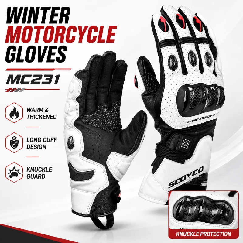 Winter Motorcycle Gloves Thickened Warm Full Finger Riding Gloves Long Cuff Protective Biker Gloves for Cold Weather MC231