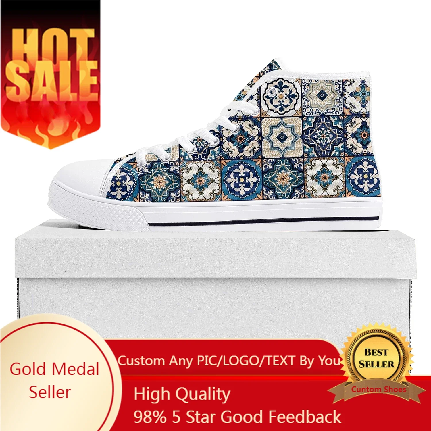 

Bohemia Mandala Geometric High Top High Quality Sneakers Mens Womens Teenager Canvas Sneaker Casual Couple Custom Made Shoe