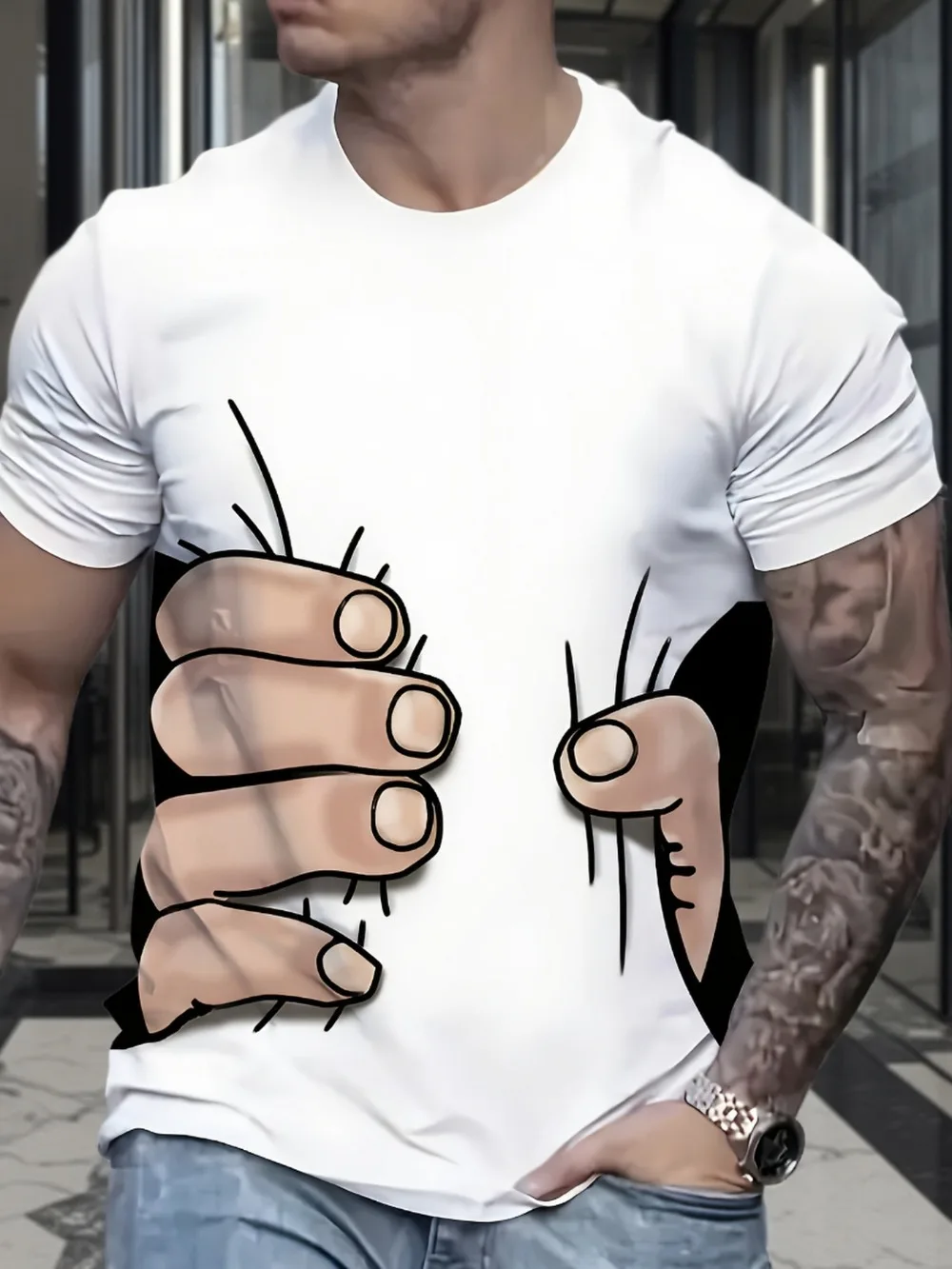 Harajuku Funny Cartoon Grip Pattern 3D Print Sport Quick-drying Breatha Men T-shirt Outdoor Fashion Casual Parent-Child Clothing