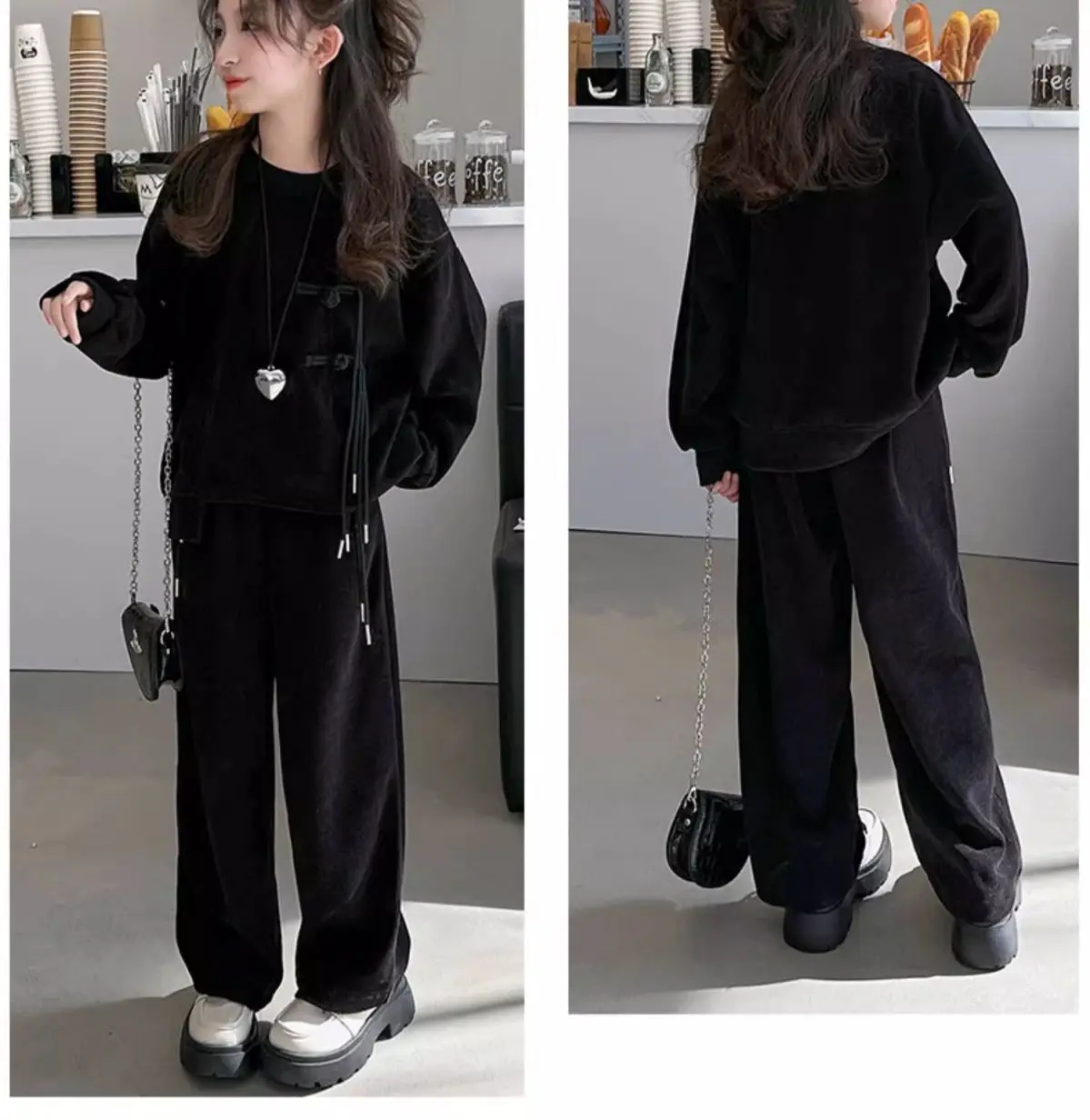 Spring Autumn Girls Plain Lace-up Buckle Decoration Sweatshirt Jackets+Pant Sets School Kids 2PCS Tracksuit Child Outfits 7-16Yr