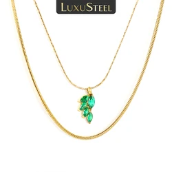 LUXUSTEEL Cubic Zirconia Golden Round Snake Pendant Necklace Stainless Steel Female Necklace Chain Pendant Jewelry Gift