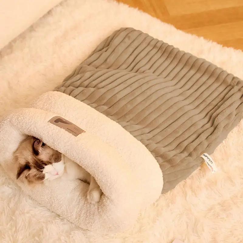 

Warm Cat Bed Winter Half Closed Pet Sleeping Bag Soft Dog Bed House Comfortable Cats Nest Cushion Pet Supplies