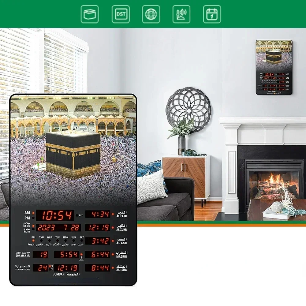 LED Digital Prayer Clock Azan Mosque Alarm Clock Islamic Muslim Wall Clock With Remote Control Calendar Ramadan Home Decoration