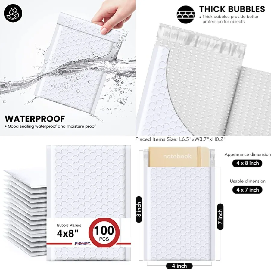 

4x8 Bubble Mailers 100 Pack Padded Envelopes Usable Size 4x7" Opaque Small Padd Mailer for Gifts Mailing Envelopes Bubble Padde