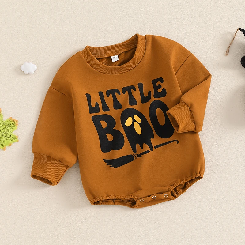 Newborn Baby Girls Boys Halloween Romper Long Sleeve Crewneck Letter Print Casual Playsuit Toddler Jumpsuit Autumn Clothes
