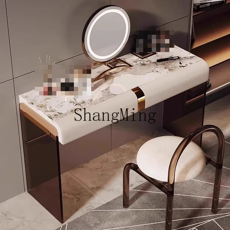

ZYYight Luxury Minimalist Style Transparent Acrylic Rock Board Dressing Table Modern Bedroom Dressing Table Solid Wood Frame
