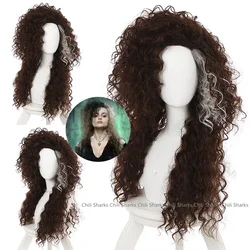 Halloween Women Character Crazy Bellatrix Lestrange Long Brown Wavy Synthetic Wigs Heat Resistant Cosplay Costume Wig