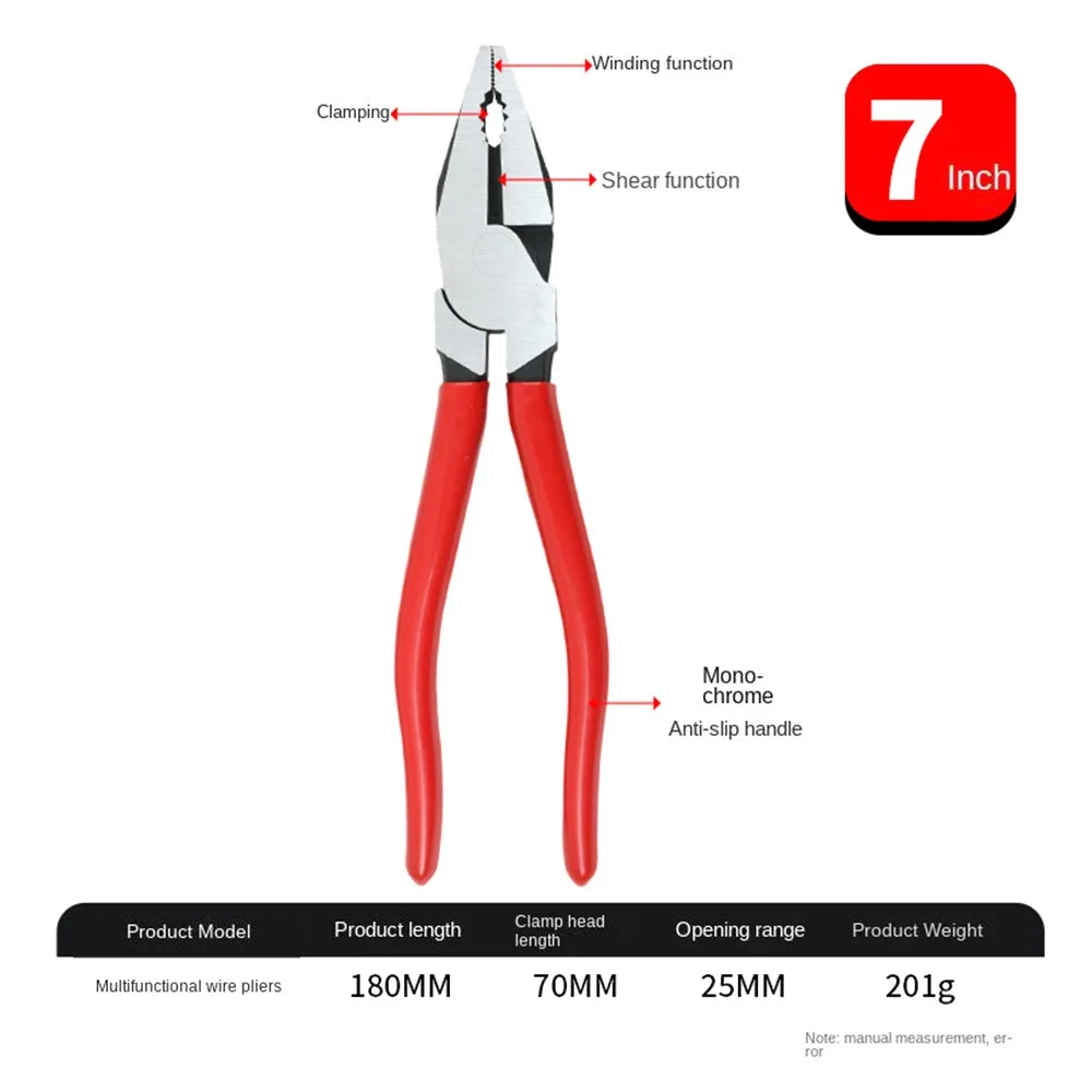 1Pcs Steel Wire Wire Pliers Multi-Functional Labor-Saving Electrician Tool with Nonslip Handle 7/8/9 inch Flat Mouth Pliers