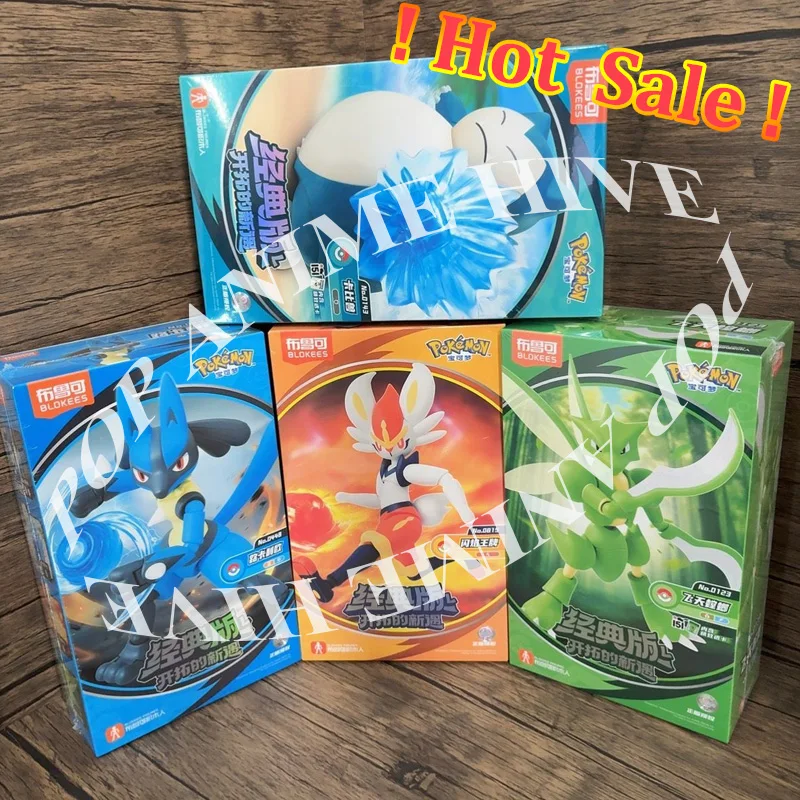 

In Stock Blokees Genuine Anime Figure Snorlax Cinderace Lucario Scyther Blokees Figures Collectible Model Toy Kid Birthday Gift
