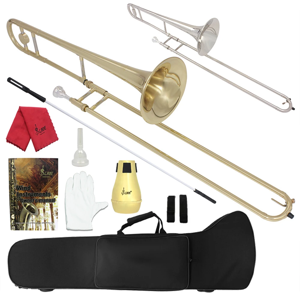 

SLADE Alto Trombone Brass Material Lacquer Gold Bb Tone Trombone Brass Instruments with Mouthpiece Cleaning Stick Case Mute