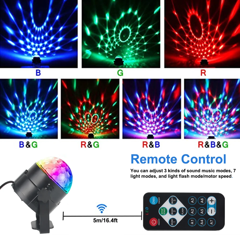 DJ Party Light for Home KTV Bar Xmas Colorful LED Stage Light EU Plug RGB Laser Projector Lamp Sound Activated Rotating