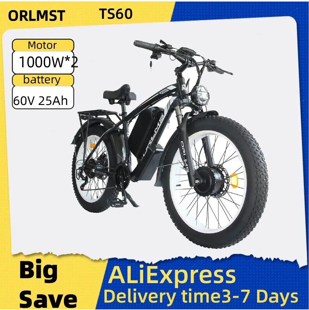 

ORLMS 26inch TS60 Adult E-bike 1000W*2 Motor 60V 25Ah Battery Electric Bike 26-inch All-terrain Fat tire E-Mountain bike