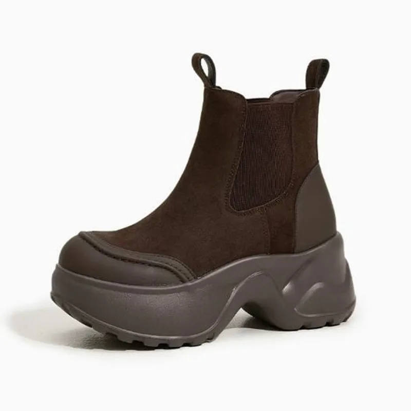 

New Microfiber Synthetic Leather Knee High Fashion Autumn Winter British Boots Slip-On Platform Wedge Women Ankle Spring Shoes