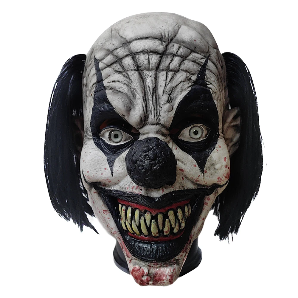 Masque de Clown sourire effrayant, Cosplay d'horreur, nez noir, cheveux Joker, casque en Latex, déguisement de carnaval d'halloween, accessoires de Costume de fête, cadeaux
