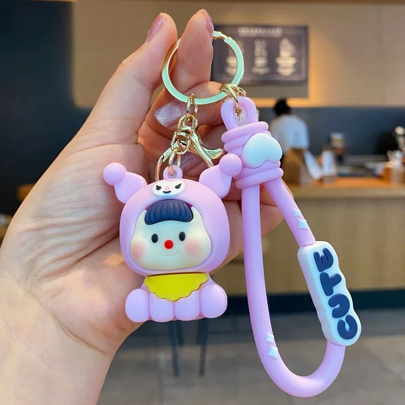 الكرتون الثلاثي كورومي الثنائي مي المفاتيح قلادة Kawaii سينامورول حقيبة الظهر اليومية شخصية الإكسسوارات