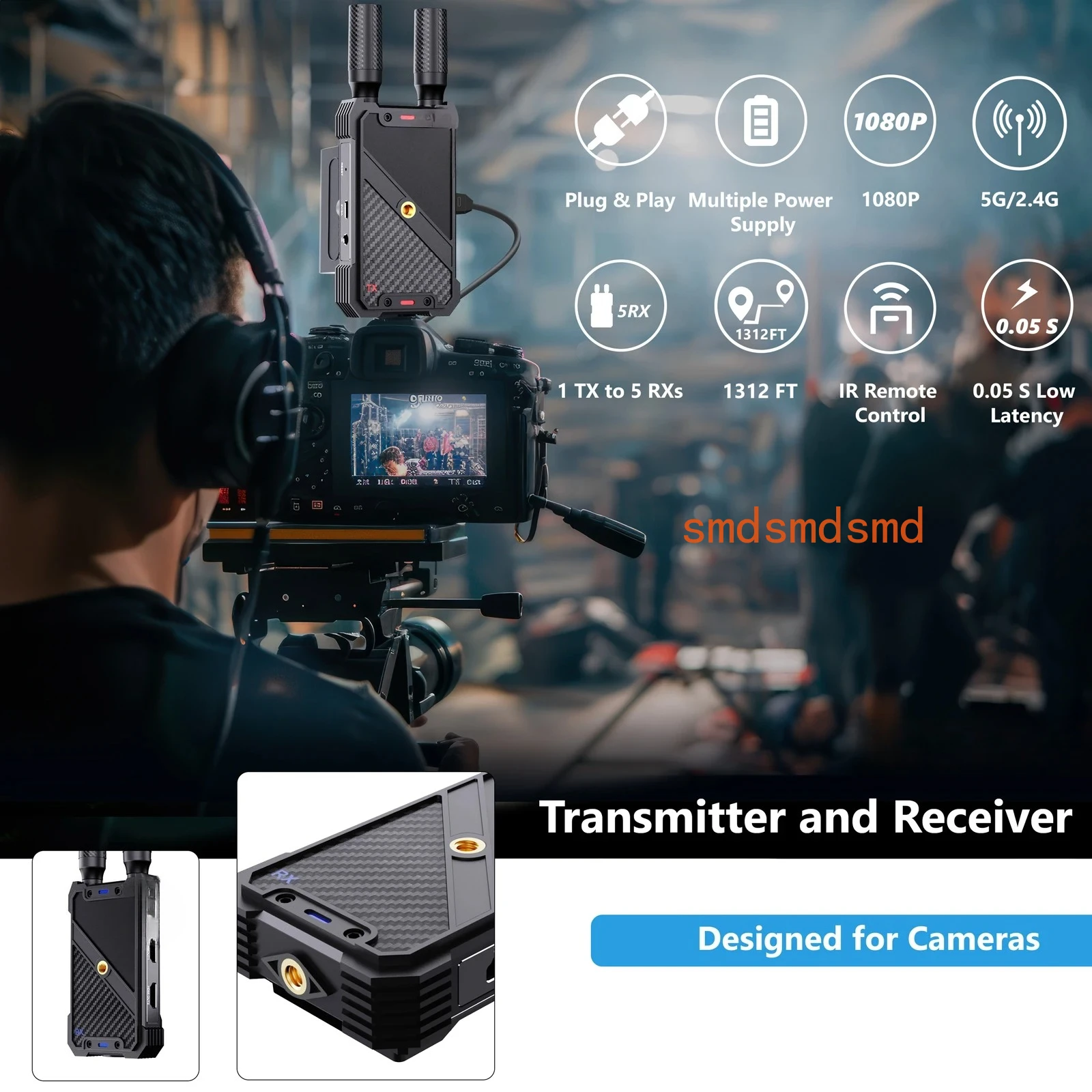 HDMI Wireless Extender Kit Video Transmitter Receiver for Live Church Home Gaming Cameras Supported with NP-F Series Batteries