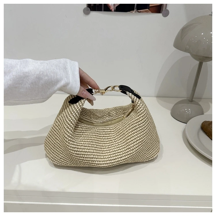

Raffia Straw Woven Clutch Purse,Hobo Dumpling Women Handbag,Summer Beach Grass Braided Solid Color Elegant Evening Bag