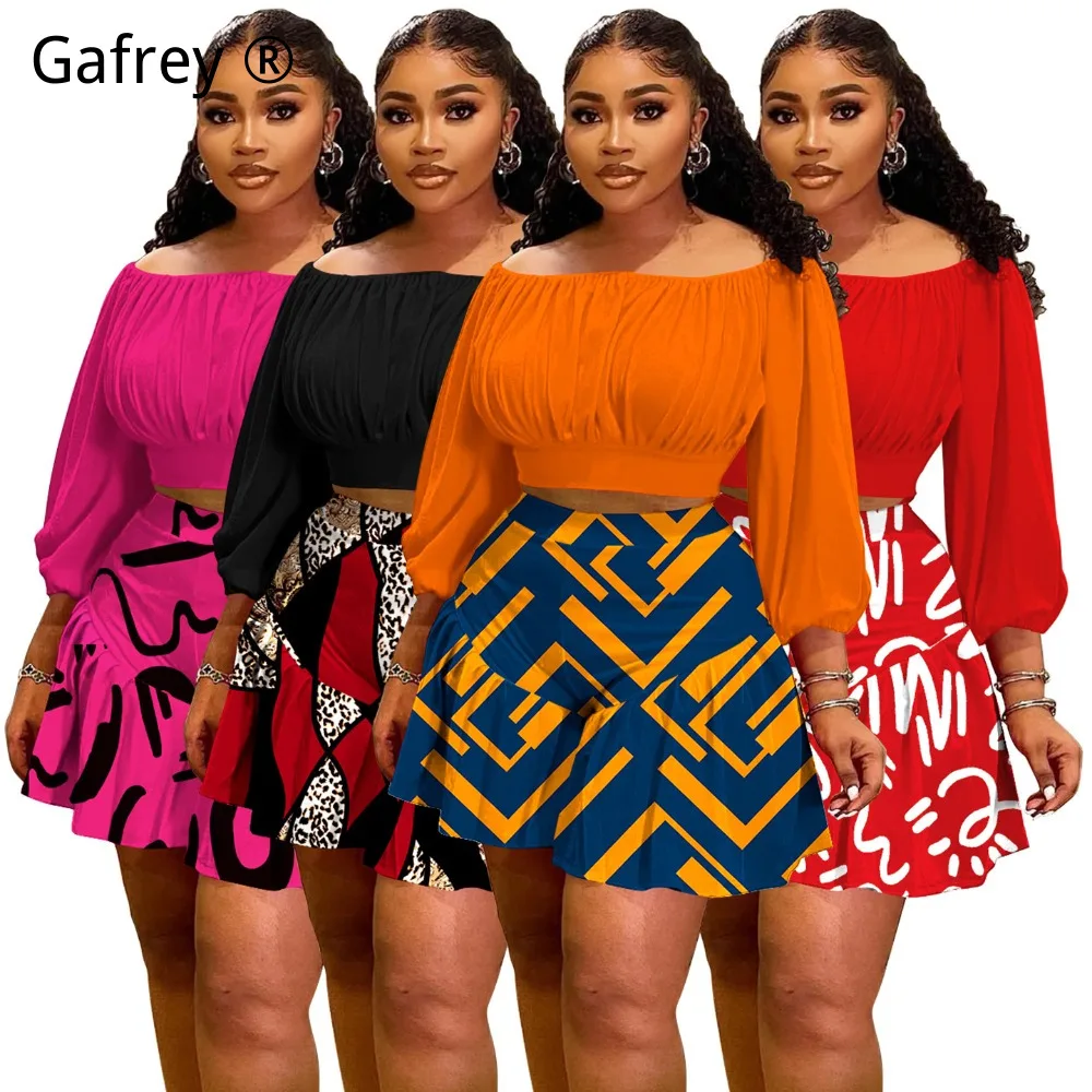 

Комплект из двух предметов больших размеров (5XL, 4XL, XL) для женщин: новый топ с открытыми плечами и драпировкой, укороченный, и пышная юбка с завышенной талией, повседневный, романтичный, коллекция 2026 года