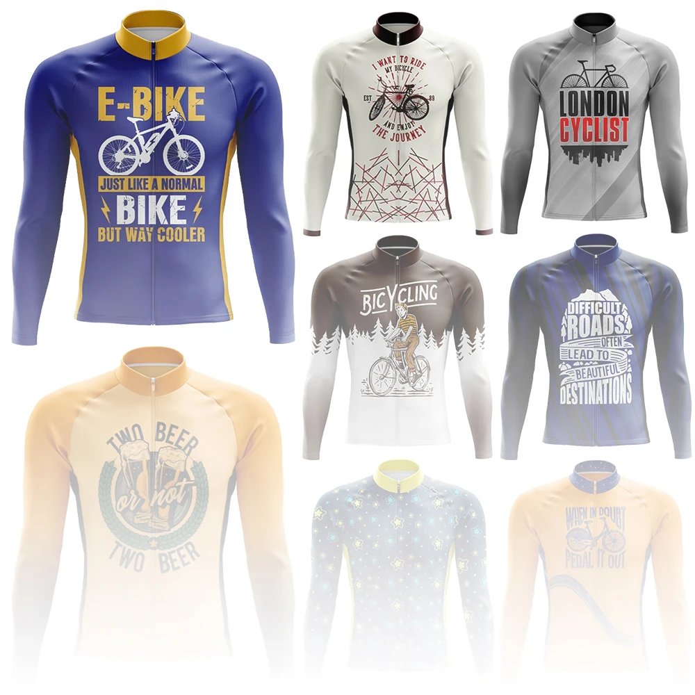 Cool E-Bike Men Cycling Jersey Winter&Autumn Long Sleeve Thermal Fleece lining Bicycle Warm Jacket Road Thin Bike MTB Clothing