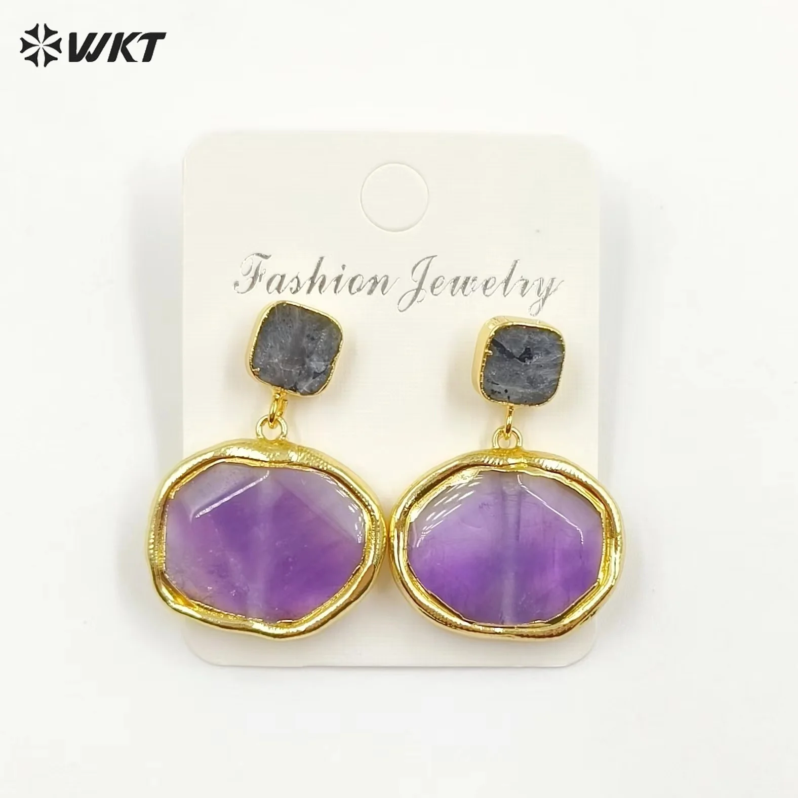 WKT-E742  WKT 2023 Fashion Style Gemstone Earring NEW Shape Gold Plated Jewelry For Women Jewelry Retro Style