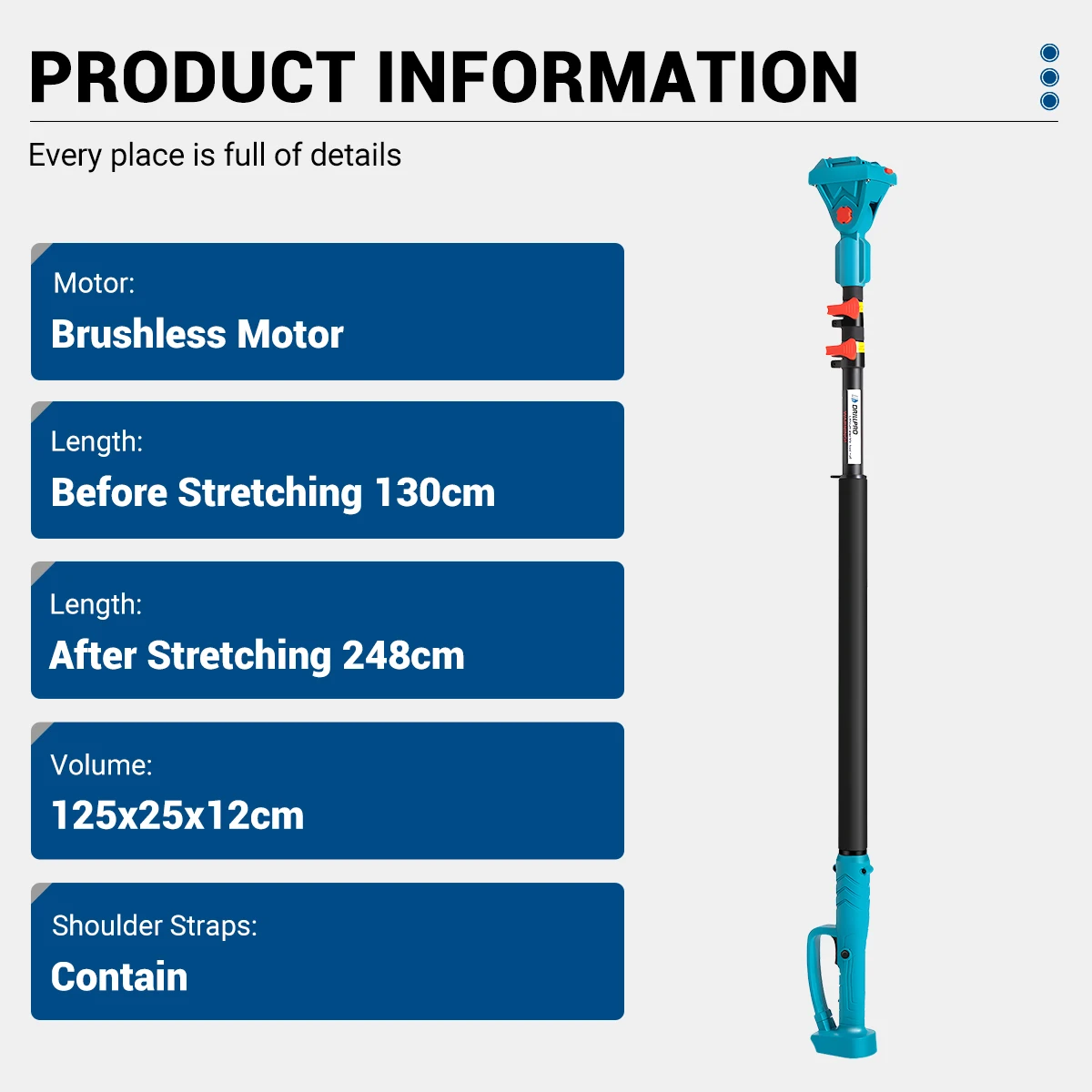 Imagem -03 - Leve Ajustável sem Fio Chainsaw Pole Tesoura Elétrica Brushless Poda Extensão Telescópica Rod 180 Graus