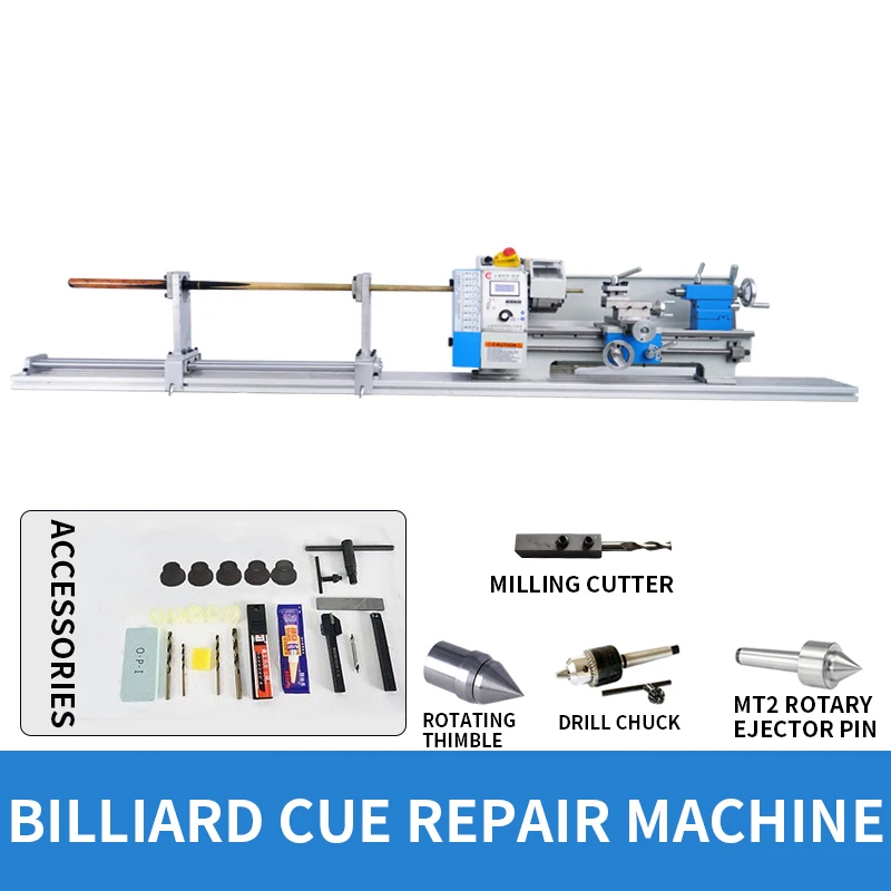 Billiard cue repair machine, cue repair lathe, copper hoop replacement, corner repair, tip opening, billiard cue repair machine