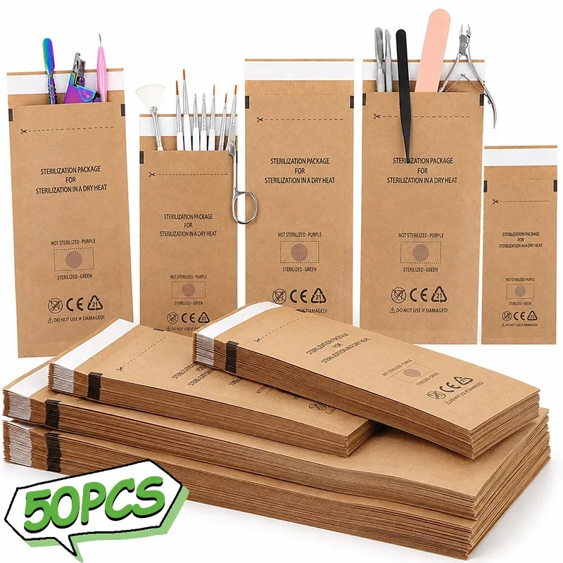 Nail Tool Sterilization Bag Self Sealing Kraft Paper Pouch with Indicator Dry Heat Resistant for Manicure Scissors Nail Clippers
