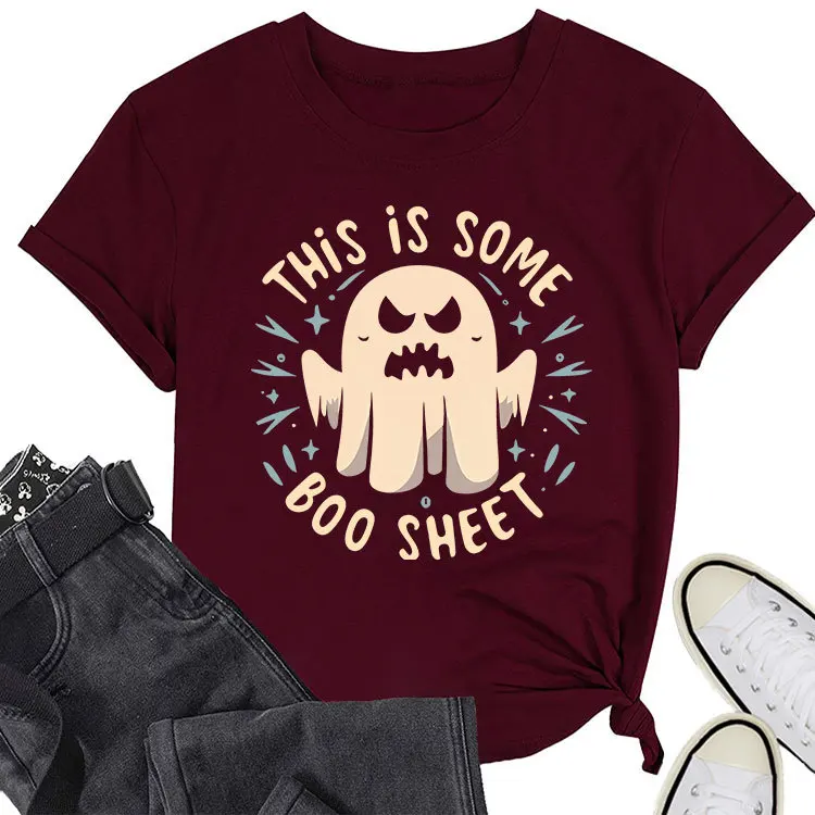 Summer new women's short-sleeved T-shirt this is some boo sheet print loose casual cute devil pattern shirt with a round neck fa