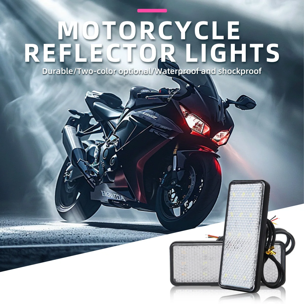 

2pcs LED Motorcycle Reflector Rear Light Tail Brake Flashing Warning Light Running Light RGB Color White 12V for Motorcycle Car