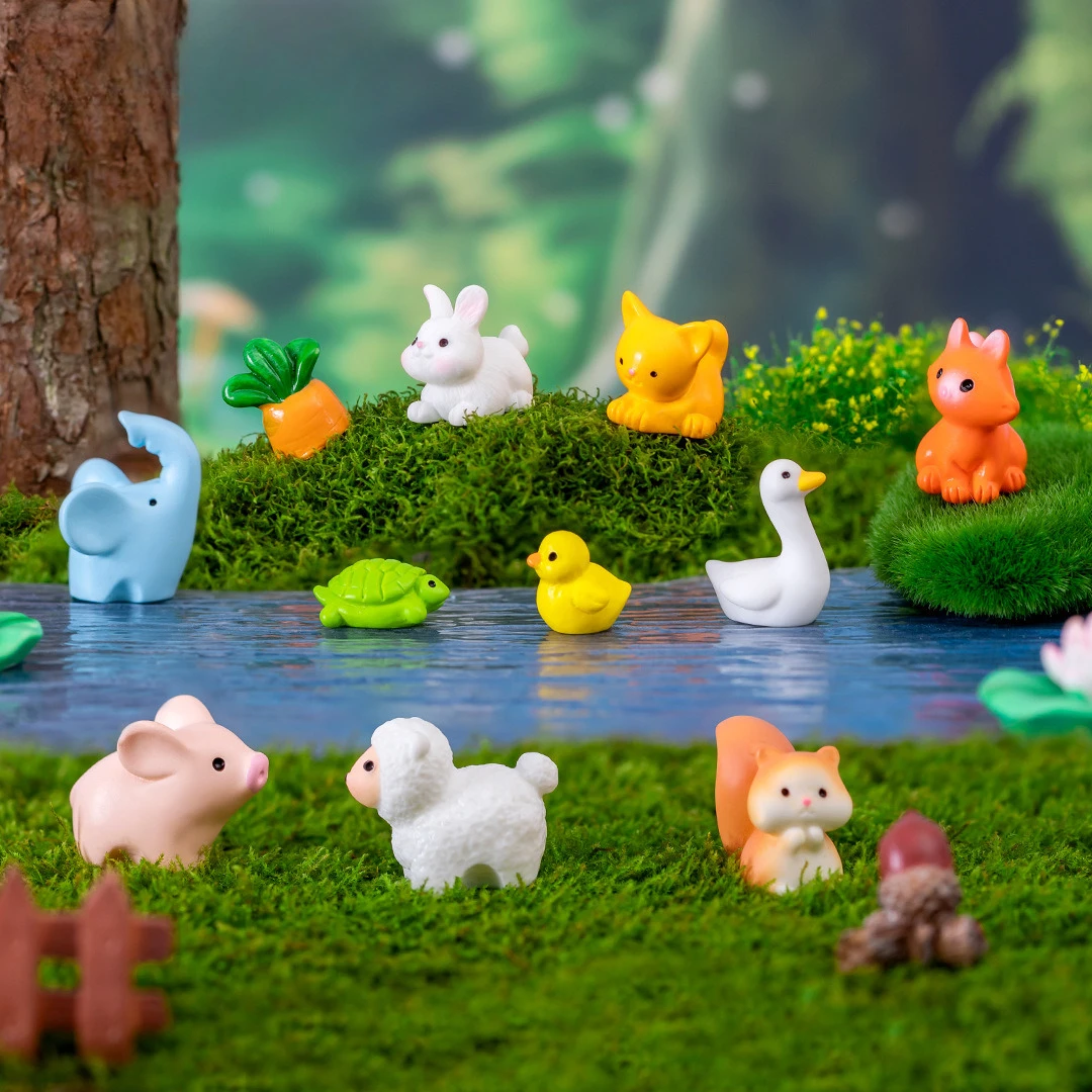 

100pcs Wholesale 3D Resin Cute Animals Rabbit Frog Duck Home Decoration DIY for Fairy Garden Landscape Dollhouse Accessories